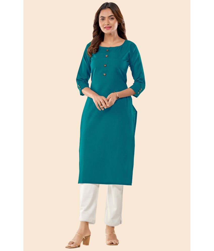     			Glomee - Teal Cotton Women's Straight Kurti ( Pack of 1 )