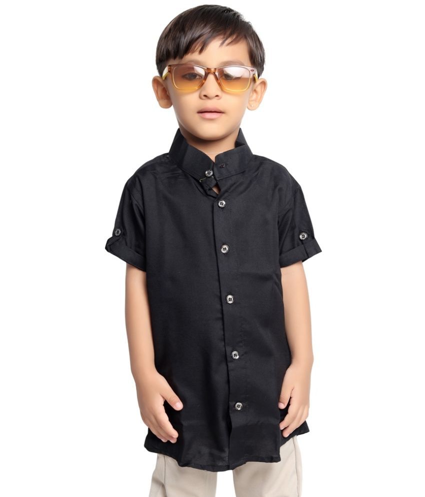     			Homey Fashion Kids Boys 100% Cotton Solid Regular Fit Half Sleeves Shirts With Mandarin Collar/Chinese Collar