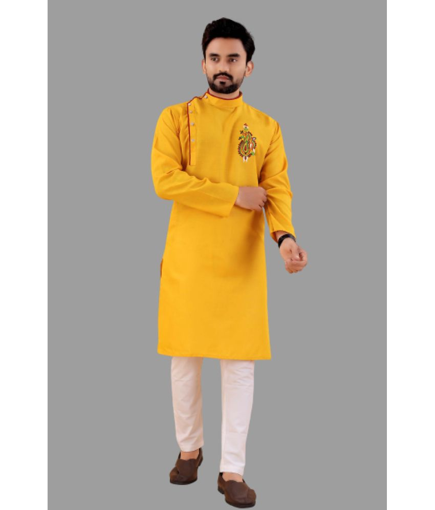     			KC Kunj Creation - Mustard Cotton Blend Regular Fit Men's Kurta Pyjama Set ( Pack of 1 )