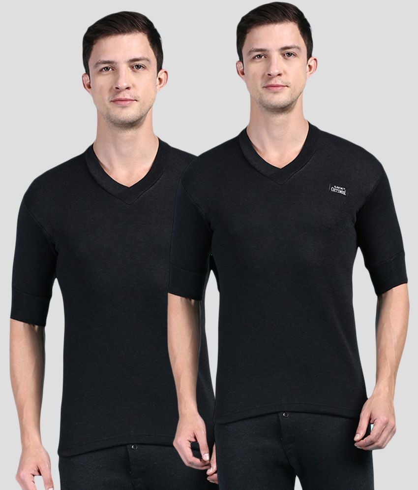     			Pack of 2 Lux Cottswool - Black Cotton Blend Men's Thermal Tops