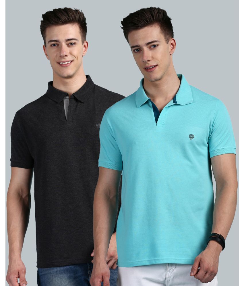     			Lux Cozi Cotton Regular Fit Solid Half Sleeves Men's Polo T Shirt - Blue ( Pack of 2 )