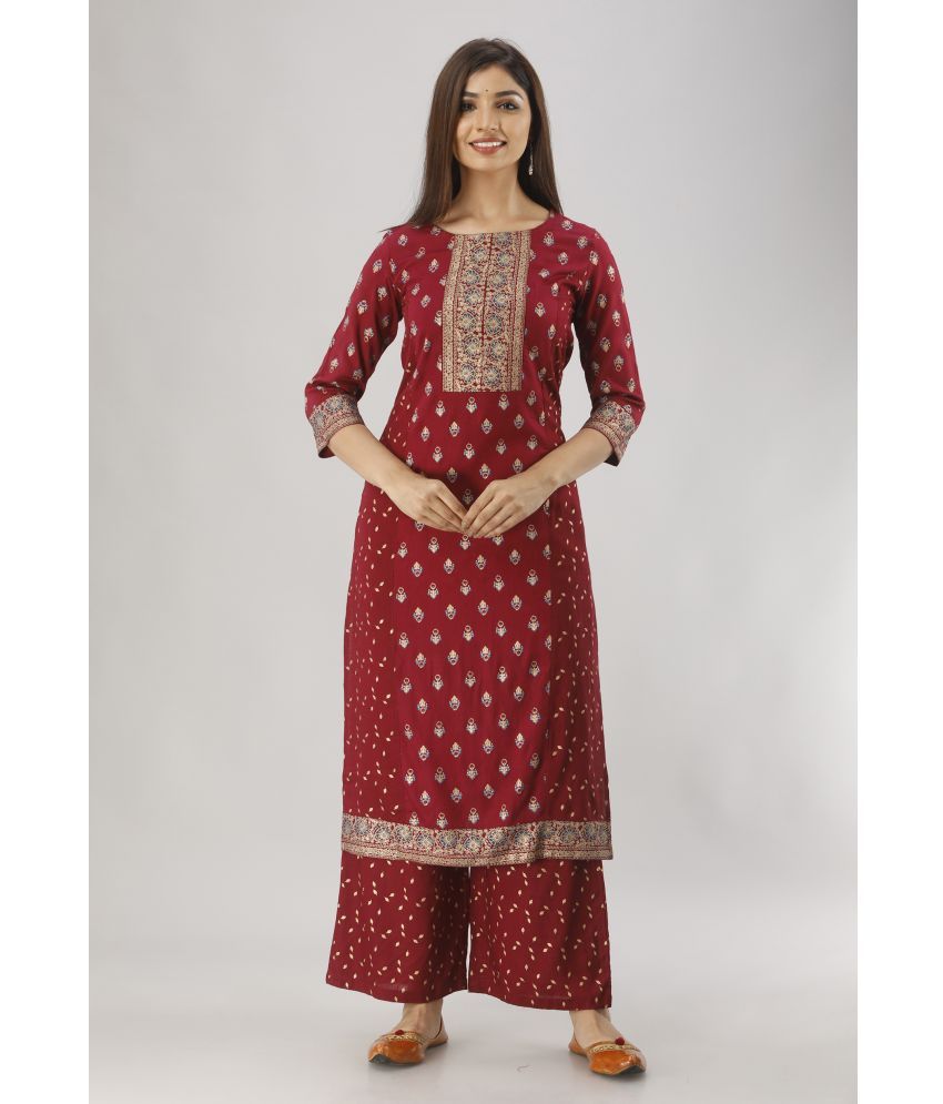     			MAUKA - Maroon Straight Rayon Women's Stitched Salwar Suit ( Pack of 1 )