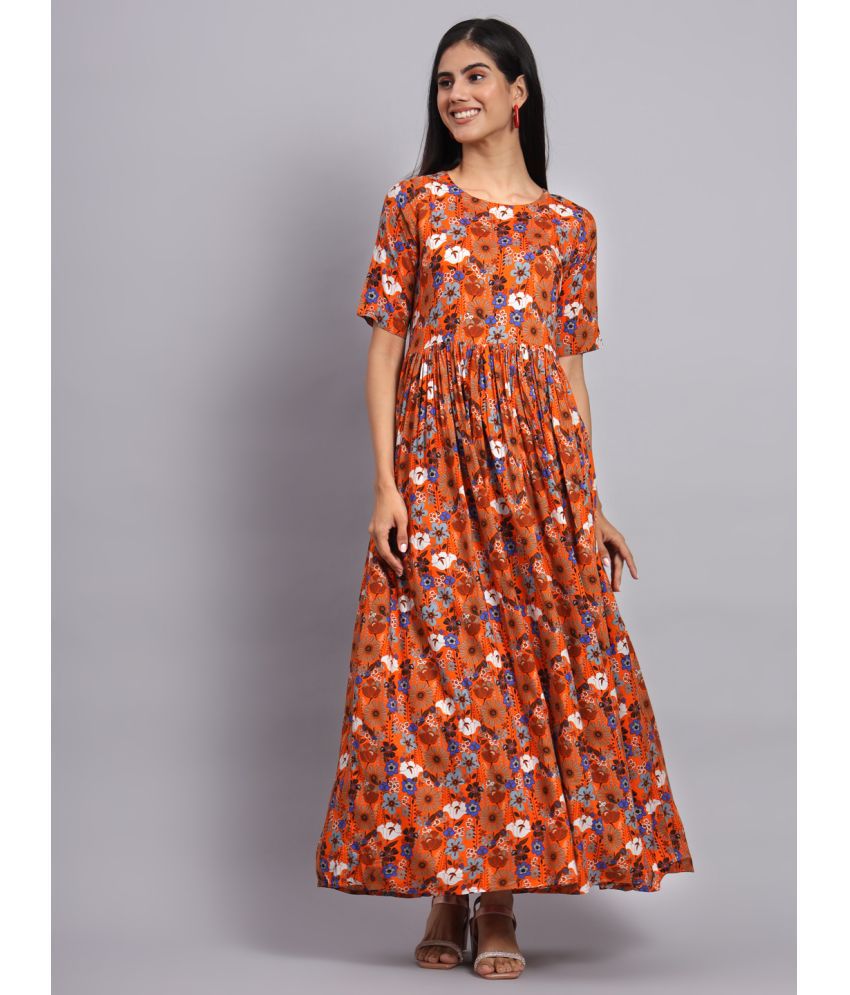     			Tissu - Orange Rayon Women's Fit & Flare Dress ( Pack of 1 )