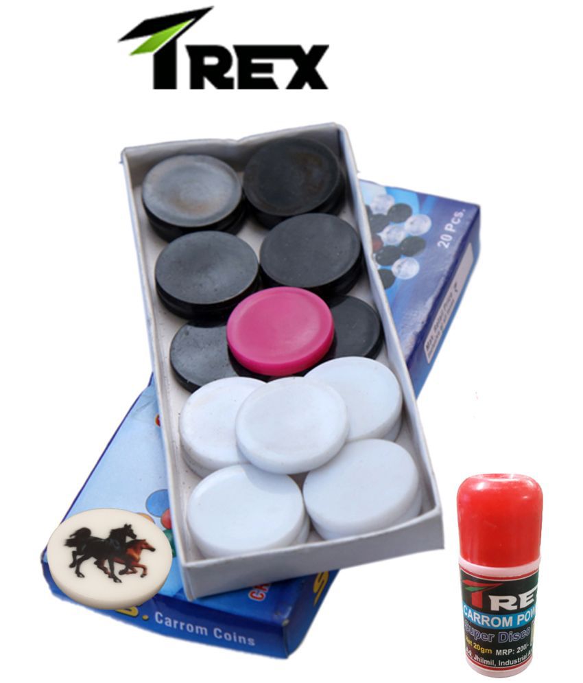     			Trex Sports Carrom Board 6MM Acrylic Plastic Coins with Striker & Powder Carrom Pawns (Pack of 20)