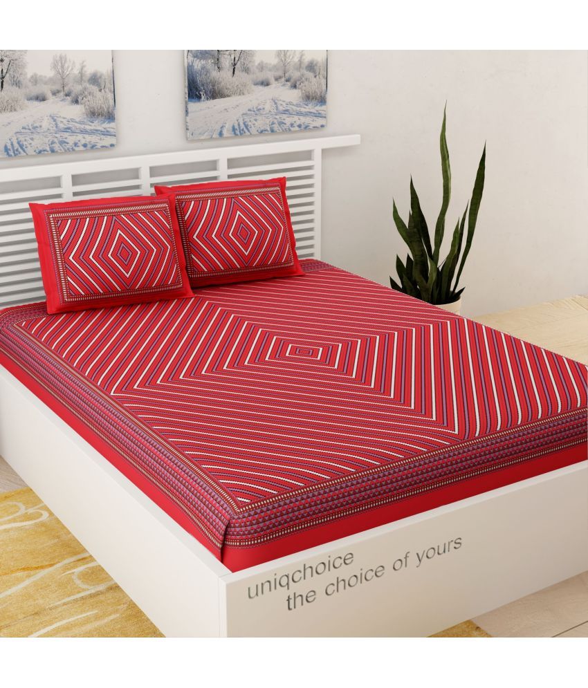     			Uniqchoice Cotton Geometric Printed Double Bedsheet with 2 Pillow Covers - Red