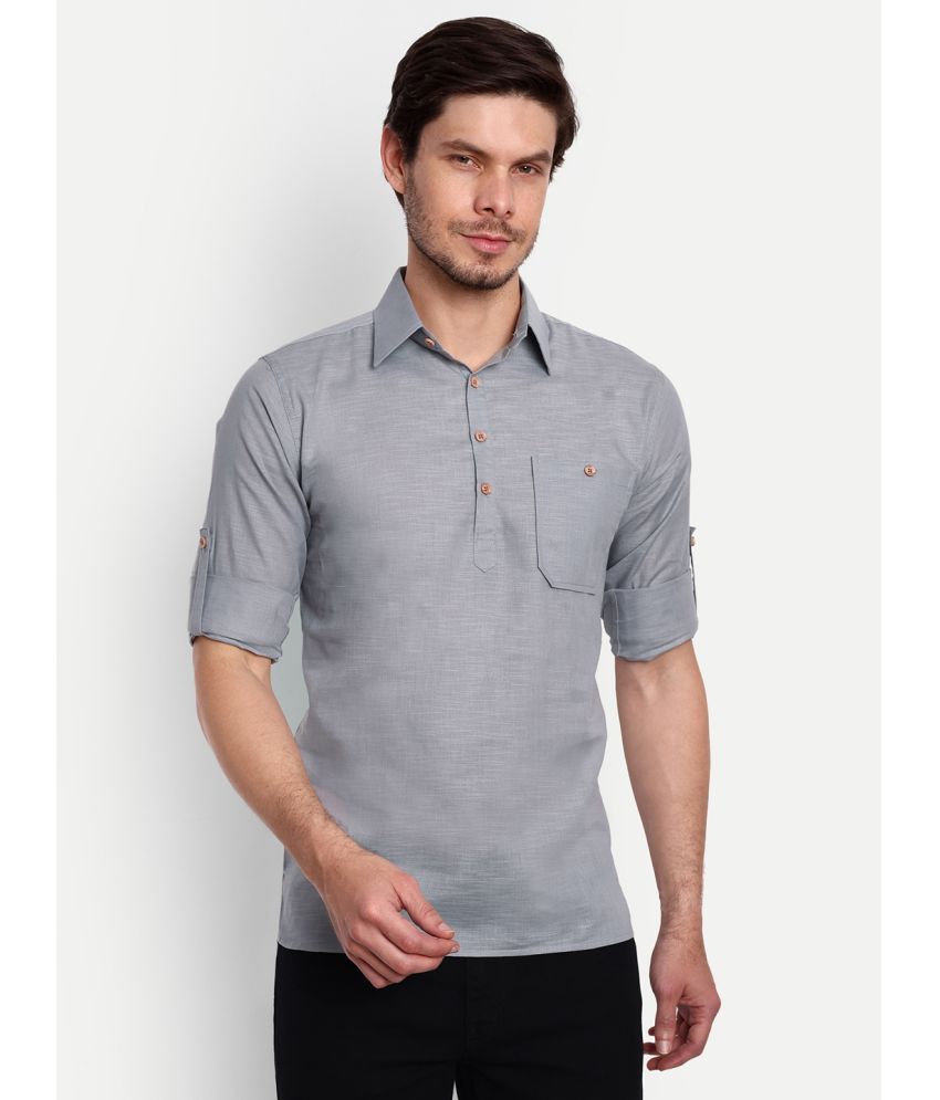     			Vida Loca - Grey Cotton Blend Men's Shirt Style Kurta ( Pack of 1 )