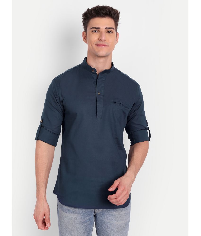     			Vida Loca - Navy Cotton Blend Men's Shirt Style Kurta ( Pack of 1 )