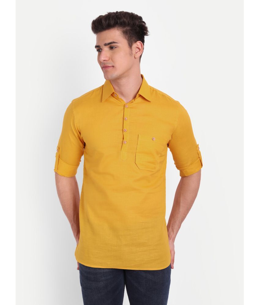     			Vida Loca - Yellow Cotton Blend Men's Shirt Style Kurta ( Pack of 1 )