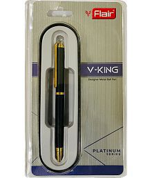 FLAIR Platinum Series V-King Ball Pen Blister Pack | Swiss Tip Technology With Twist Mechanism | Matte Finish Sleek Design With Gold Trims | Smooth Refillable Pen | Blue Ink, Pack Of 1