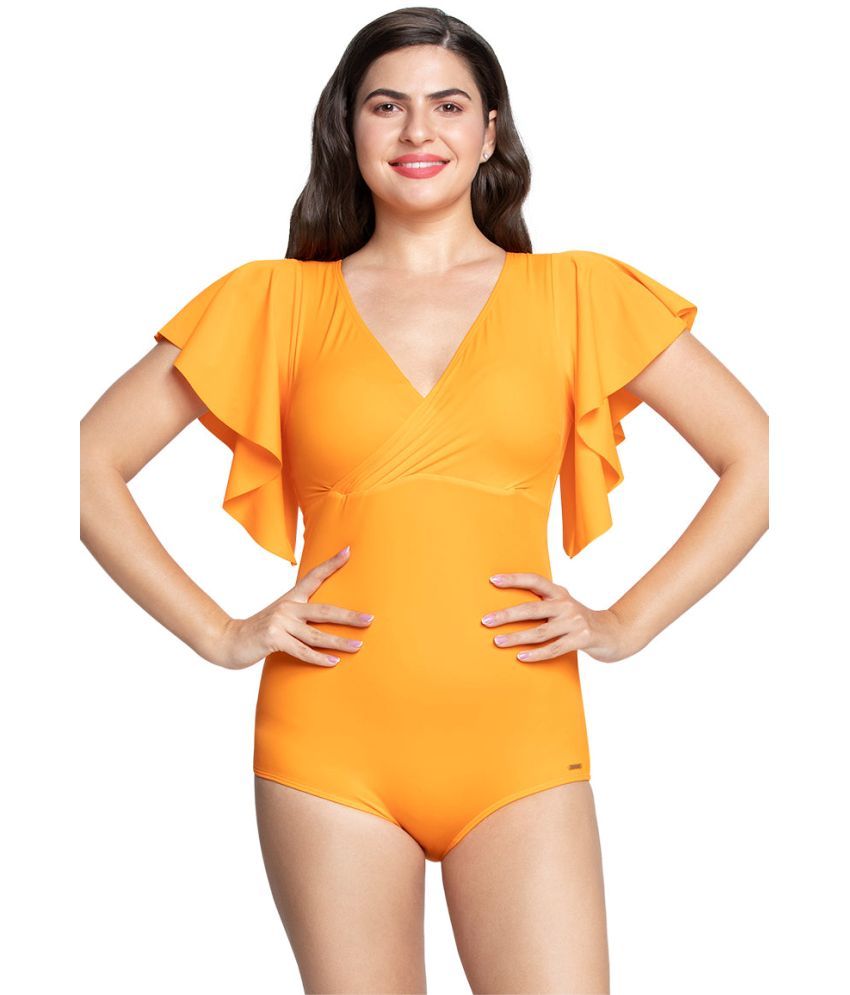     			Amante Nylon Orange One Piece Swimsuit without Skirt -