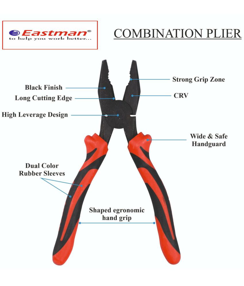     			Eastman Combination Plier, Selected Alloy Steel, Drop Forged, Fully Polished, 8/200mm, E-2020