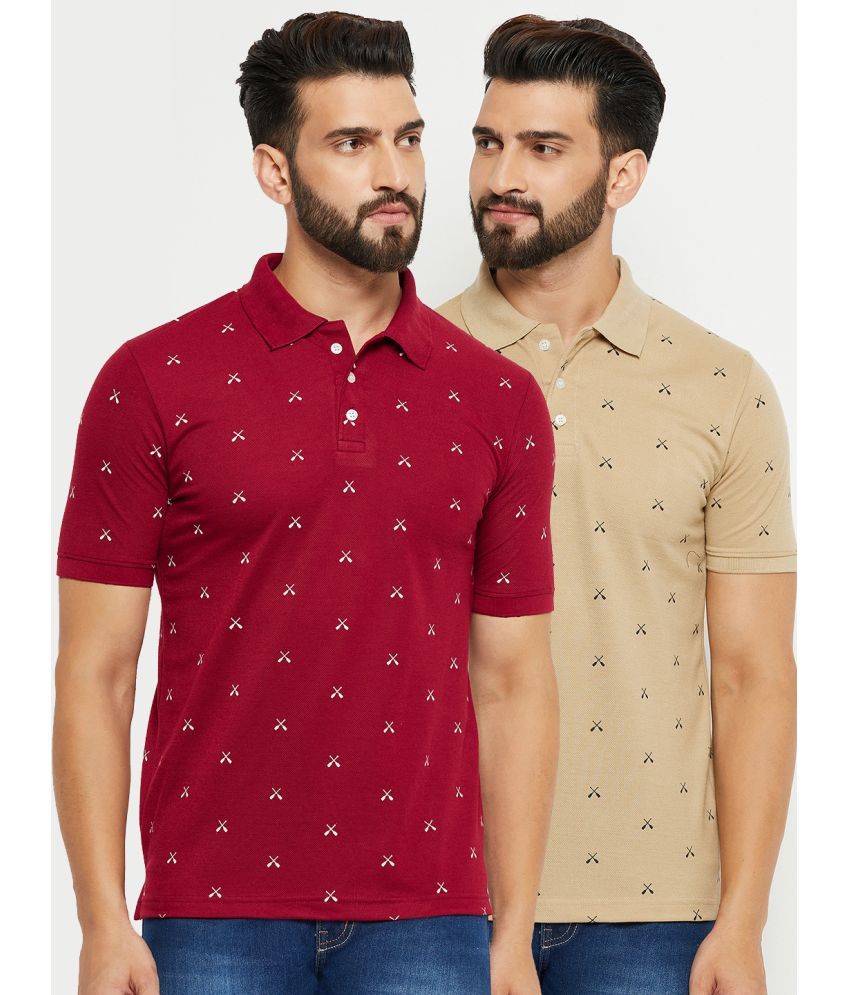     			Emerald Pack of 2 Cotton Blend Regular Fit Printed Half Sleeves Men's Polo T Shirt ( Maroon )