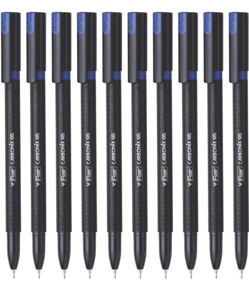     			FLAIR Carbonix Gel Pen Box Pack | 0.5 mm Tip Size | Low-Viscosity Ink For Smudge Free Writing | Comfortable Grip For Smooth Writing Experience | Blue Ink, Set Of 10 Gel Pens x Pack Of 4
