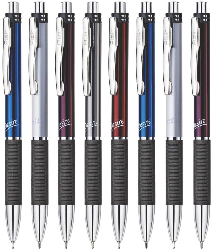     			FLAIR Desire Ball Pen Box Pack | Retractable Mechanism With Grip For Easy Holding | Swiss Tip Technology For Smooth Writing Experience | Blue Ink, Pack of 8 Pens