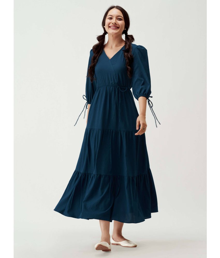     			Femvy - Blue Rayon Women's Fit & Flare Dress ( Pack of 1 )