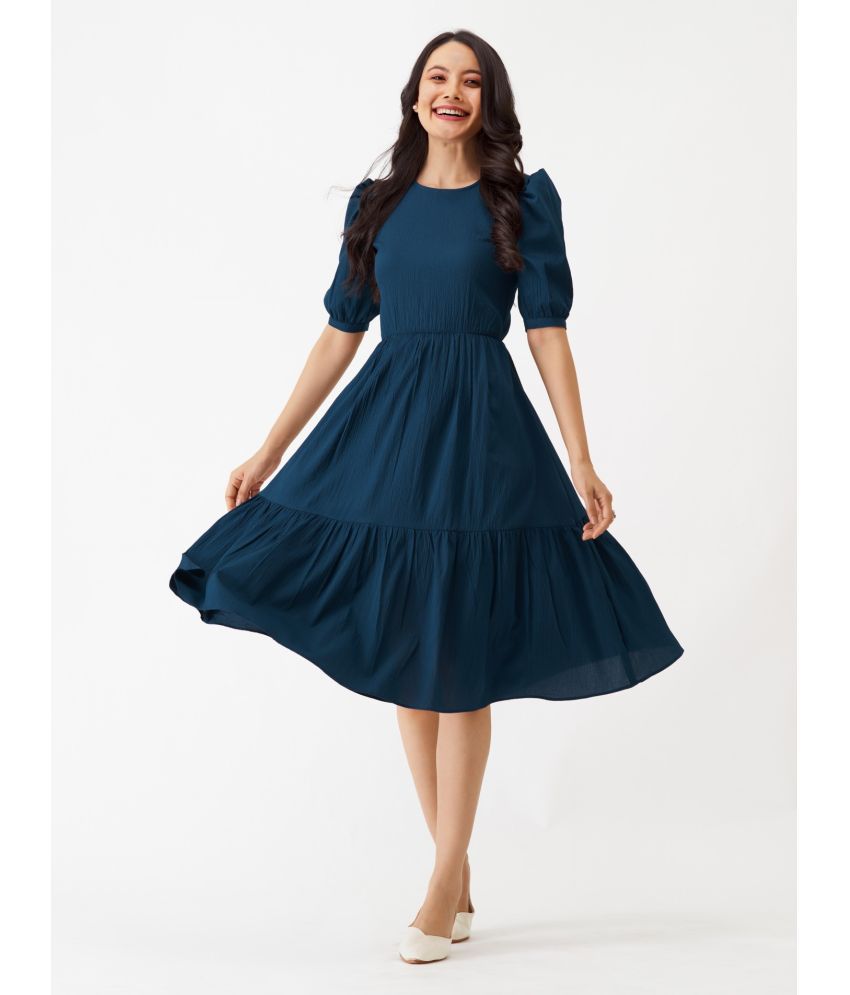     			Femvy - Blue Rayon Women's Fit & Flare Dress ( Pack of 1 )