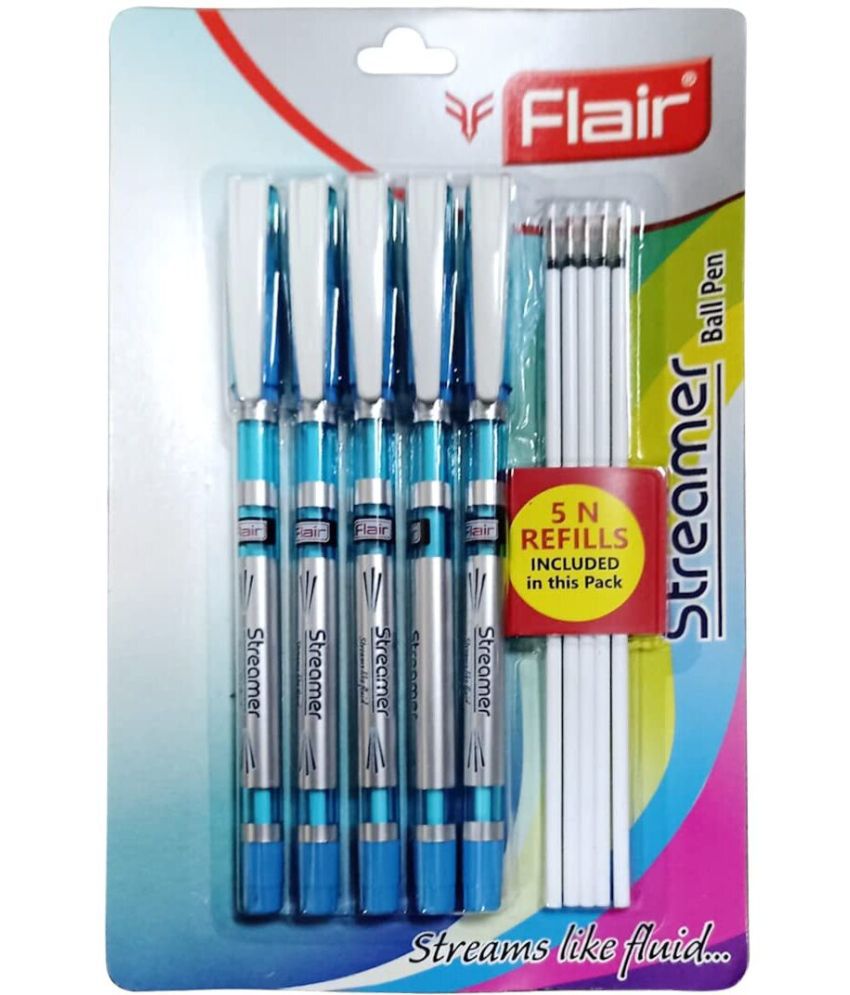     			Flair Streamer Ball Pen Blister Pack | 0.7 mm Tip Size | 5 Pcs Refills Included in This Pack | Streams Like Fluid | Low-Viscosity Ink for Smudge Free Writing | Blue Ink, Pack of 15 Pens