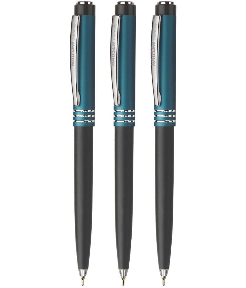     			Hauser Flaunt Ball Pen Box Pack | Twist Mechanism With Comfortable Grip For Easy Handling | Shiny & Attractive Metal Body | Ideal For Gifting | Blue Ink, Pack of 3 Pens