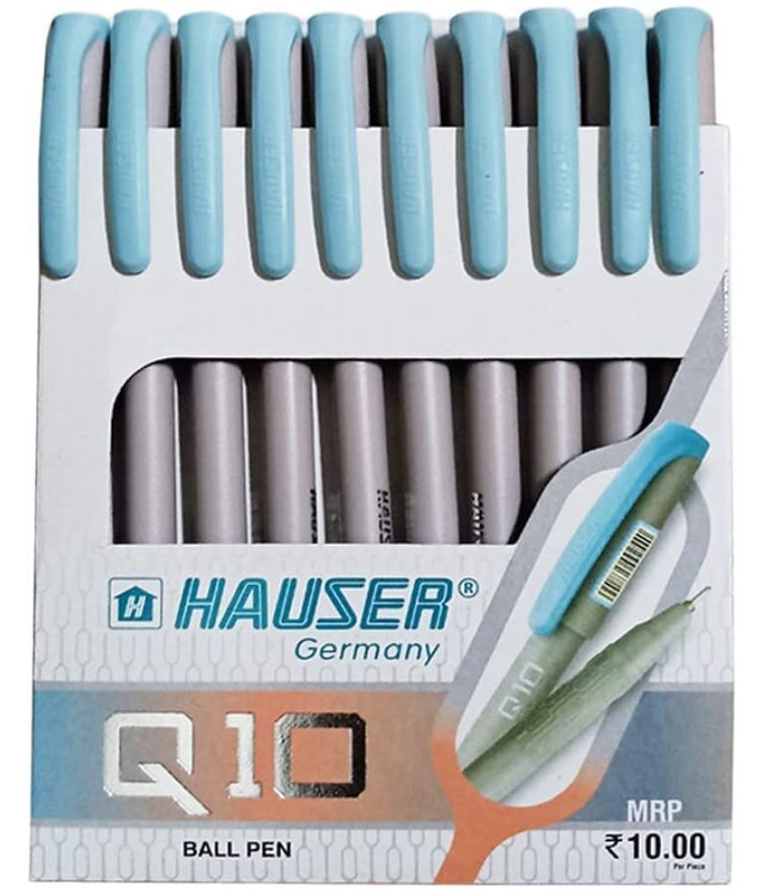     			Hauser Q10 Ball Pen Wallet Pack | Trendy Durable Plastic Clip | Comfortable Rubber Grip For Smudge Free Writing | Attractive Solid Grey Body | Low-Viscosity Ink | Blue Ink, Set Of 10 X 2 Pack