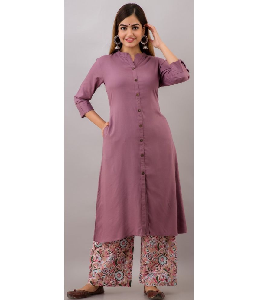     			MAUKA - Purple Front Slit Rayon Women's Stitched Salwar Suit ( Pack of 1 )