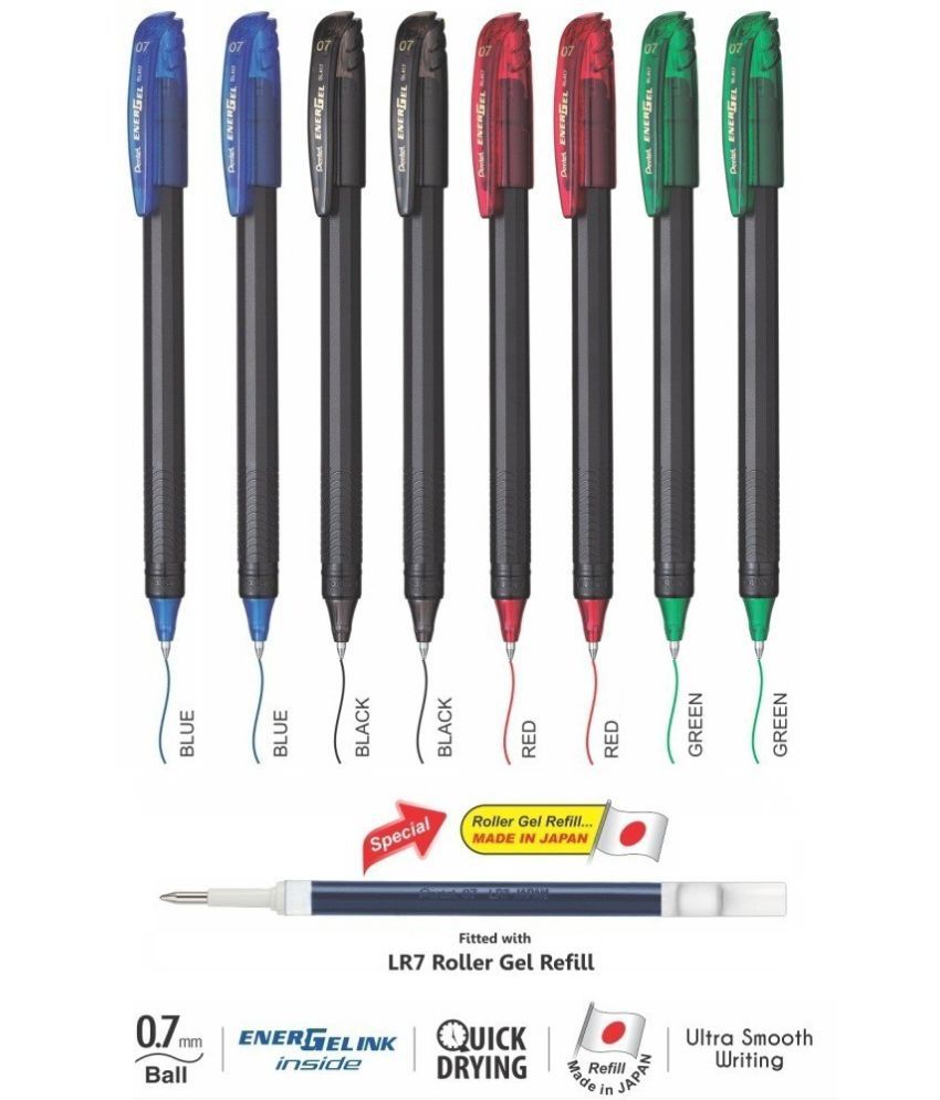     			Pentel Energel 0.7 Mm Roller Gel Pen|Quick Dry Ink For Smudge-Free Writing|Lightweight Gel Pen For Smooth Writing Experience|Set Of 8 Shades (Bl417)|Multicolor