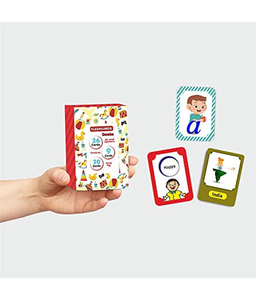 Photojaanic Flashcards for Kids 55 Cards Combo - Flags of The World, Emotion, Alphabets | 1 to 6 Year Kids