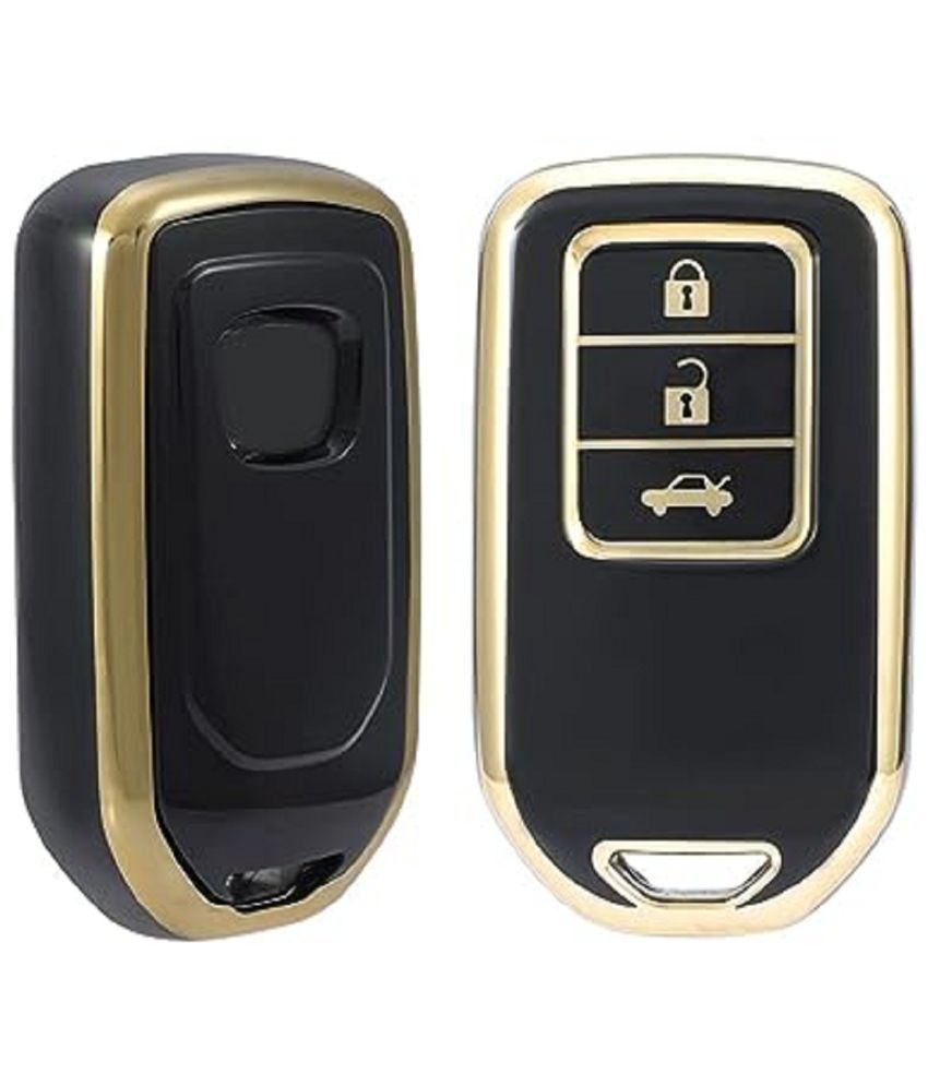     			TANTRA  TPU car Key Cover Compatible for Honda City, Civic, Jazz, Amaze, CR-V, BR-v, WR-V with 3 Button Smart Key (Gold Black)