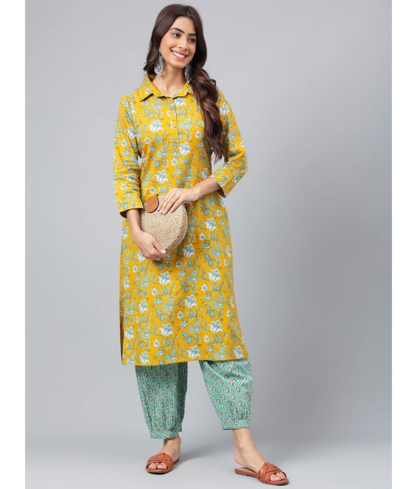     			Janasya - Mustard Straight Cotton Women's Stitched Salwar Suit ( Pack of 1 )