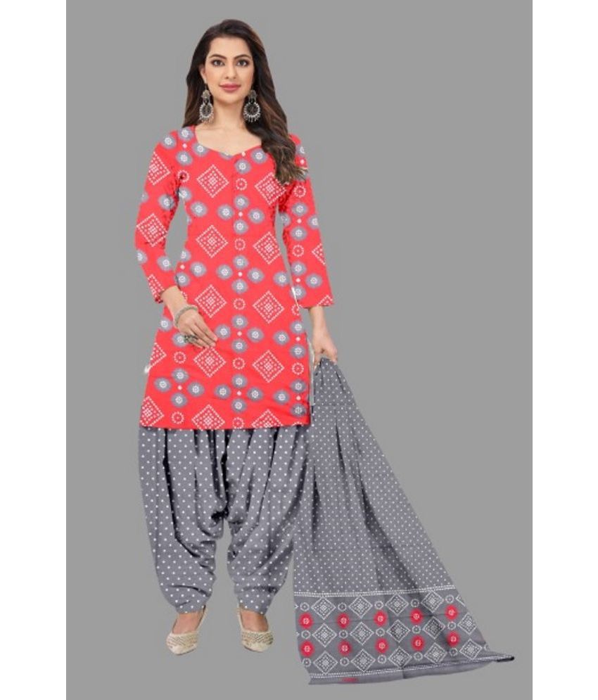     			shree jeenmata collection - Unstitched Coral Cotton Dress Material ( Pack of 1 )