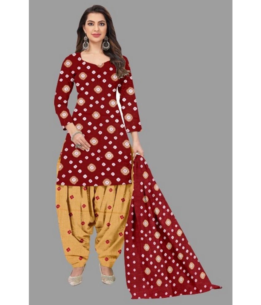    			shree jeenmata collection - Unstitched Maroon Cotton Dress Material ( Pack of 1 )