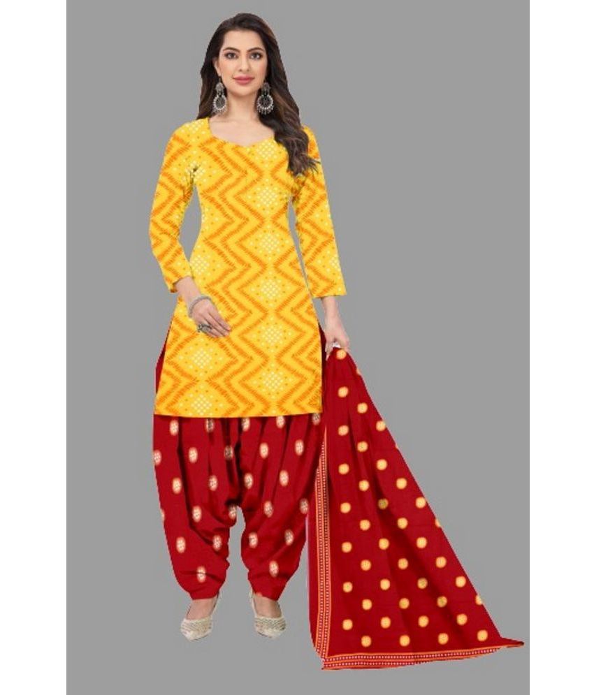     			shree jeenmata collection - Unstitched Yellow Cotton Dress Material ( Pack of 1 )