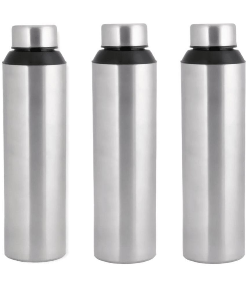     			ATROCK Water Bottle 1litre Silver Water Bottle 1000 mL ( Set of 3 )