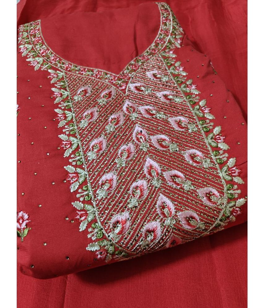     			BBQSTYLE - Unstitched Red Georgette Dress Material ( Pack of 1 )