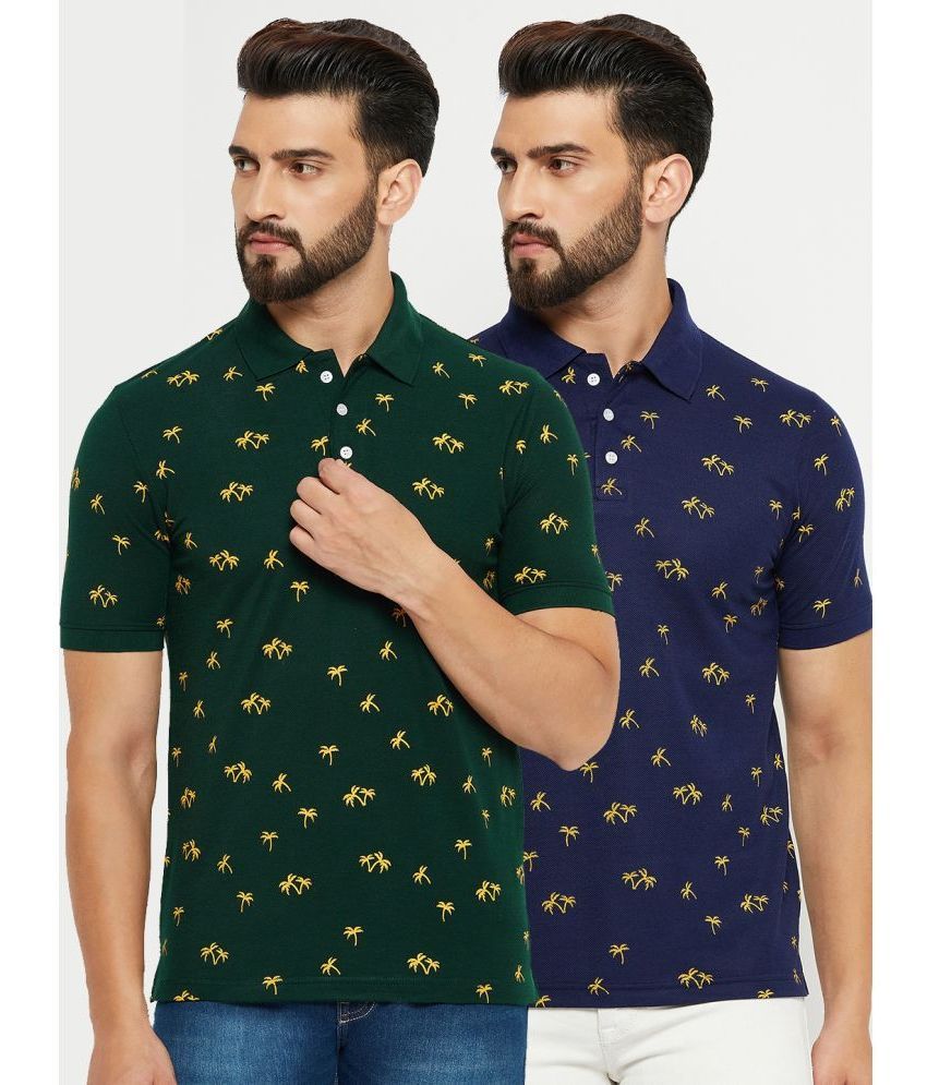     			Emerald Pack of 2 Cotton Blend Regular Fit Printed Half Sleeves Men's Polo T Shirt ( Green )