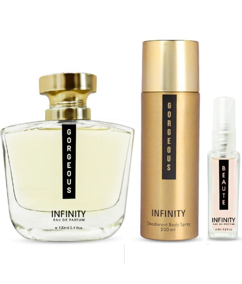 Infinity Gorgeous 100ml Eau De Parfum & 200ml Deodorant With Beaute 8ml Perfume Long Lasting EDP For Women Premium Gift Set Pack of 3