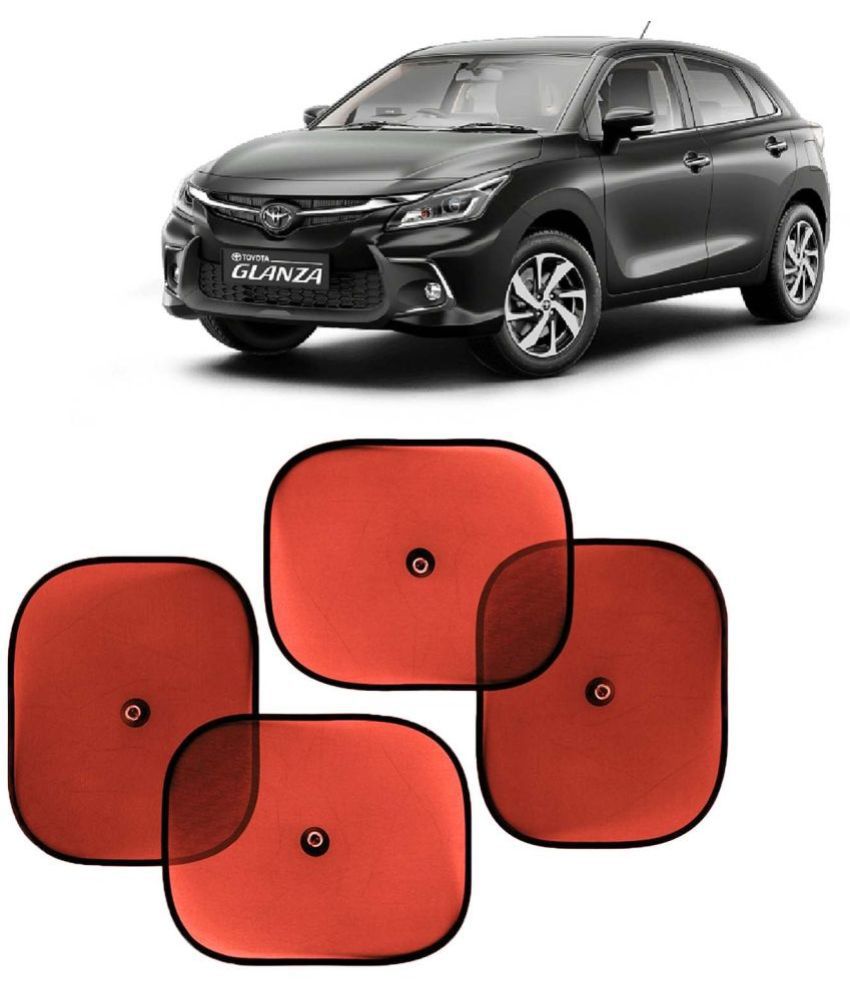     			Kingsway Car Window Curtain Sticky Sun Shades for Toyota Glanza, 2022 Onwards Model, Universal Fit Sunshades for Side Window, Rear Window, Color : Red, 4 Pieces