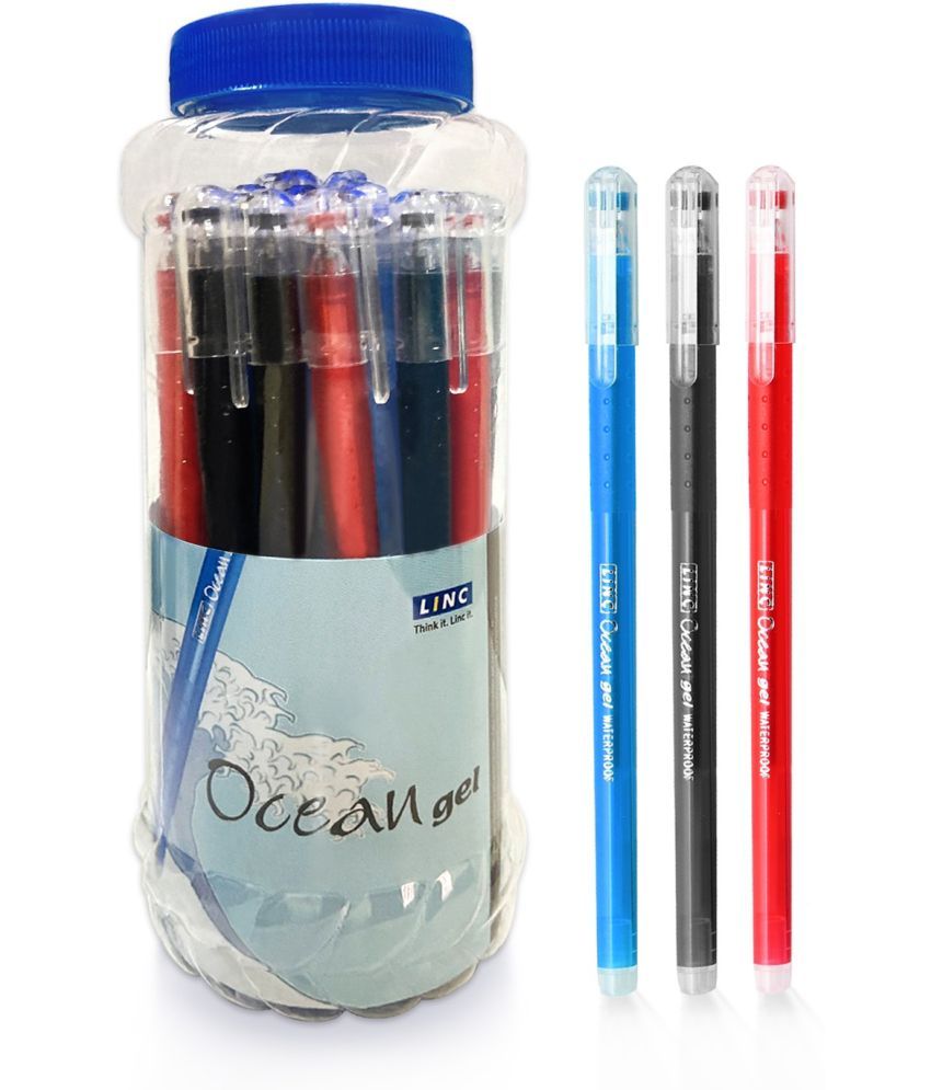     			Linc Ocean Lightweight Gel Pen Jar | 0.55mm, Blue, Black and Red Ink Gel Pens | Jar of 25 Units | Gel Pen Set for Office and School Use | Elasto Grip Pens for Smooth Writing with Fast Flowing Ink Technology | Pack of 25