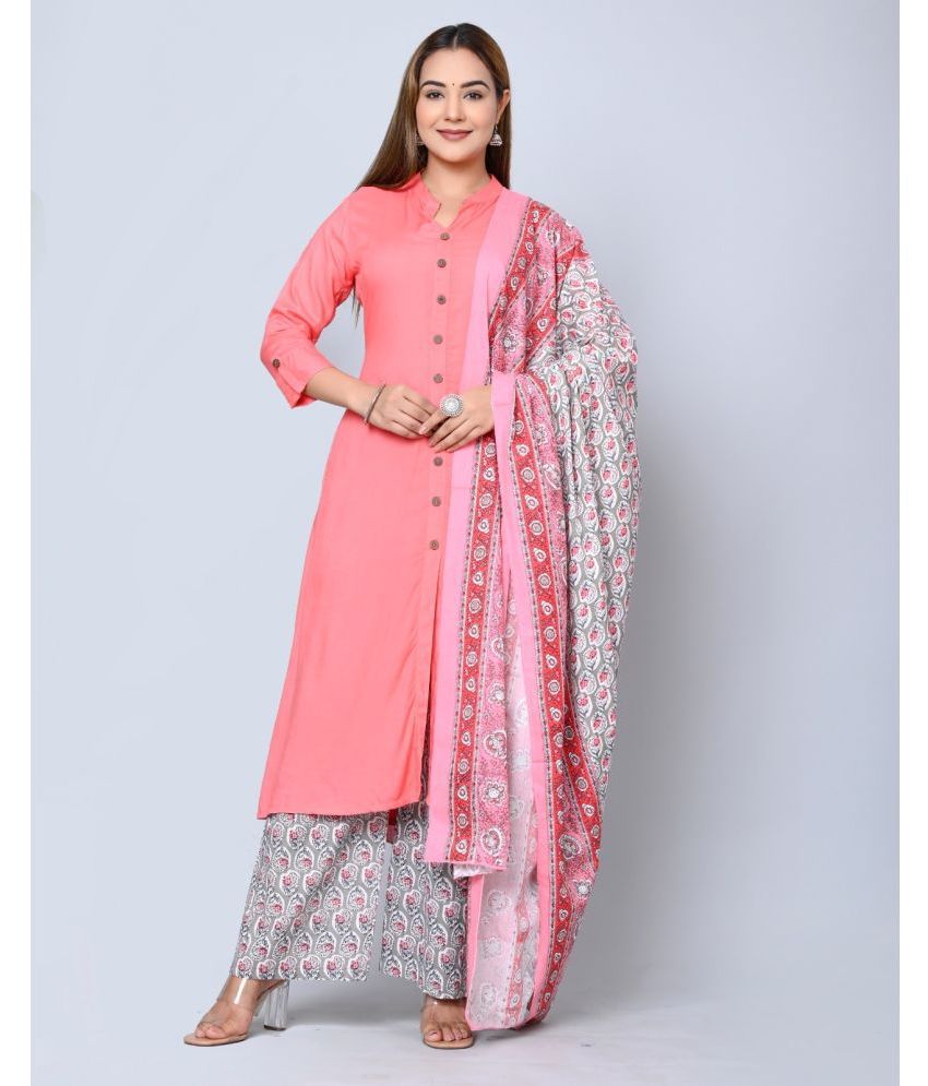     			MAUKA - Pink Front Slit Rayon Women's Stitched Salwar Suit ( Pack of 1 )