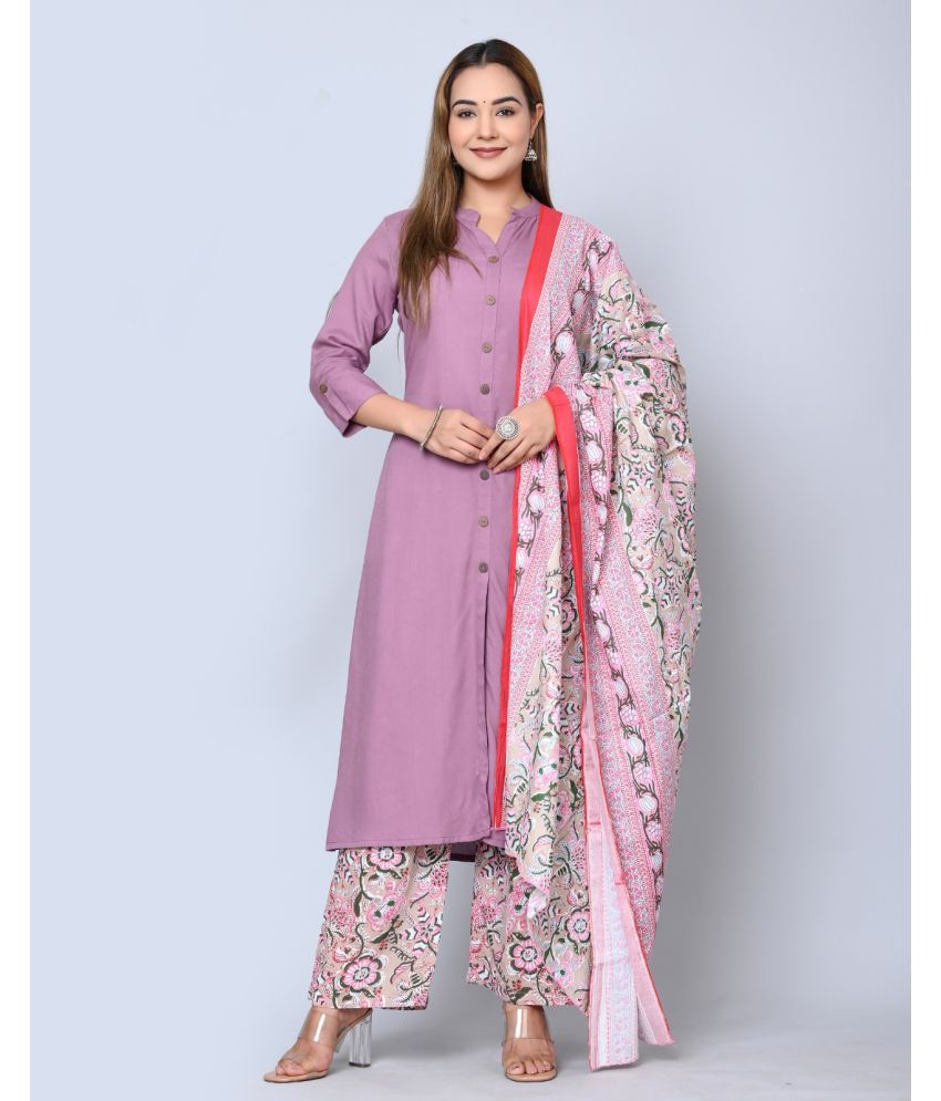     			MAUKA - Purple Front Slit Rayon Women's Stitched Salwar Suit ( Pack of 1 )
