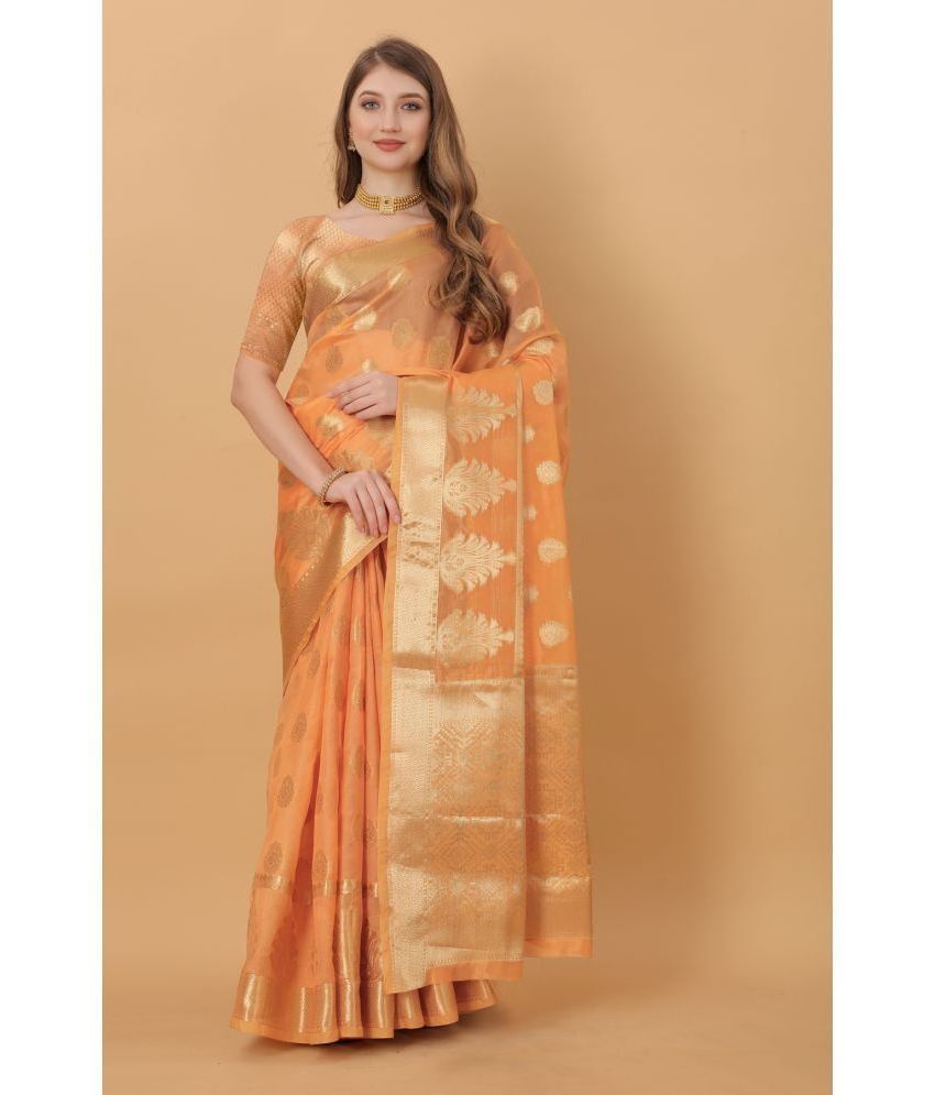     			OFLINE SELCTION - Orange Banarasi Silk Saree With Blouse Piece ( Pack of 1 )