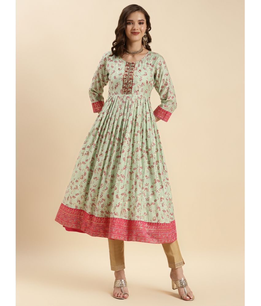     			Rangita Women Sea Green Silk Embroidered Calf Length Anarkali Kurti