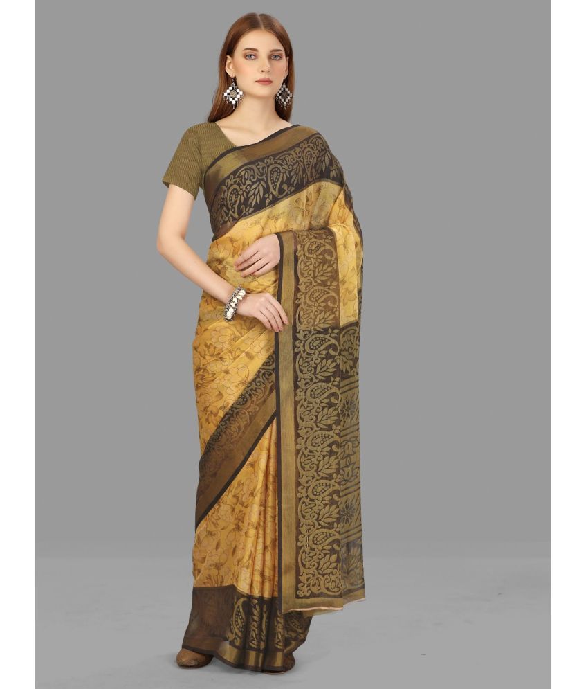     			Sanwariya Silks - Yellow Brasso Saree With Blouse Piece ( Pack of 1 )