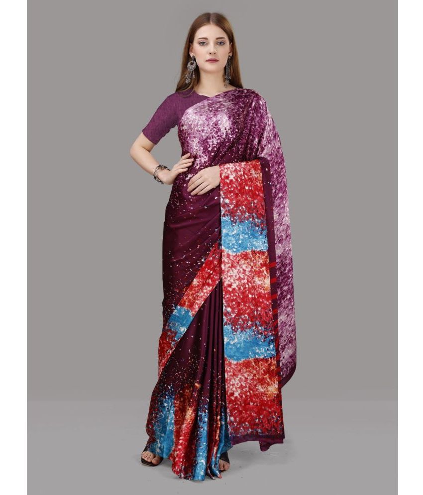     			Sitanjali - Purple Crepe Saree With Blouse Piece ( Pack of 1 )