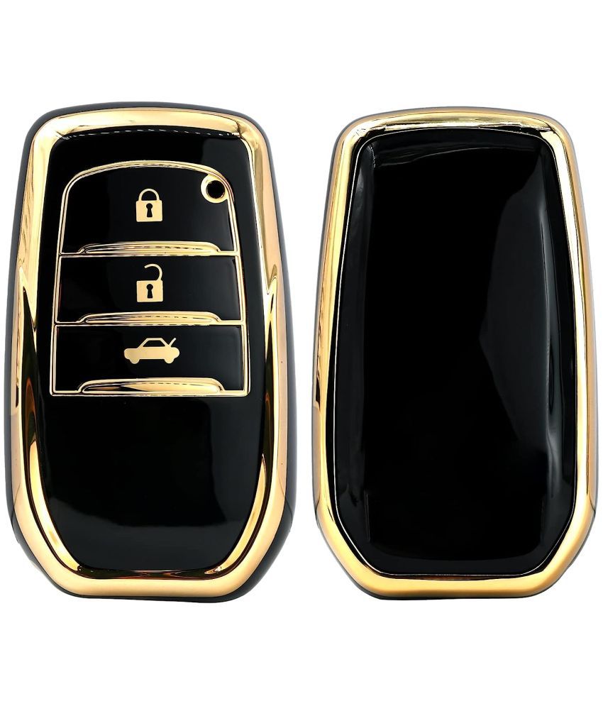     			Style Smith TPU Gold Car Key Cover Compatible with Compatible with Fortuner, Innova Crysta,Fortuner Facelift 2021, Fortuner Legender 2021 3 Button Smart Key Cover (Pack of 1, Black-Gold)