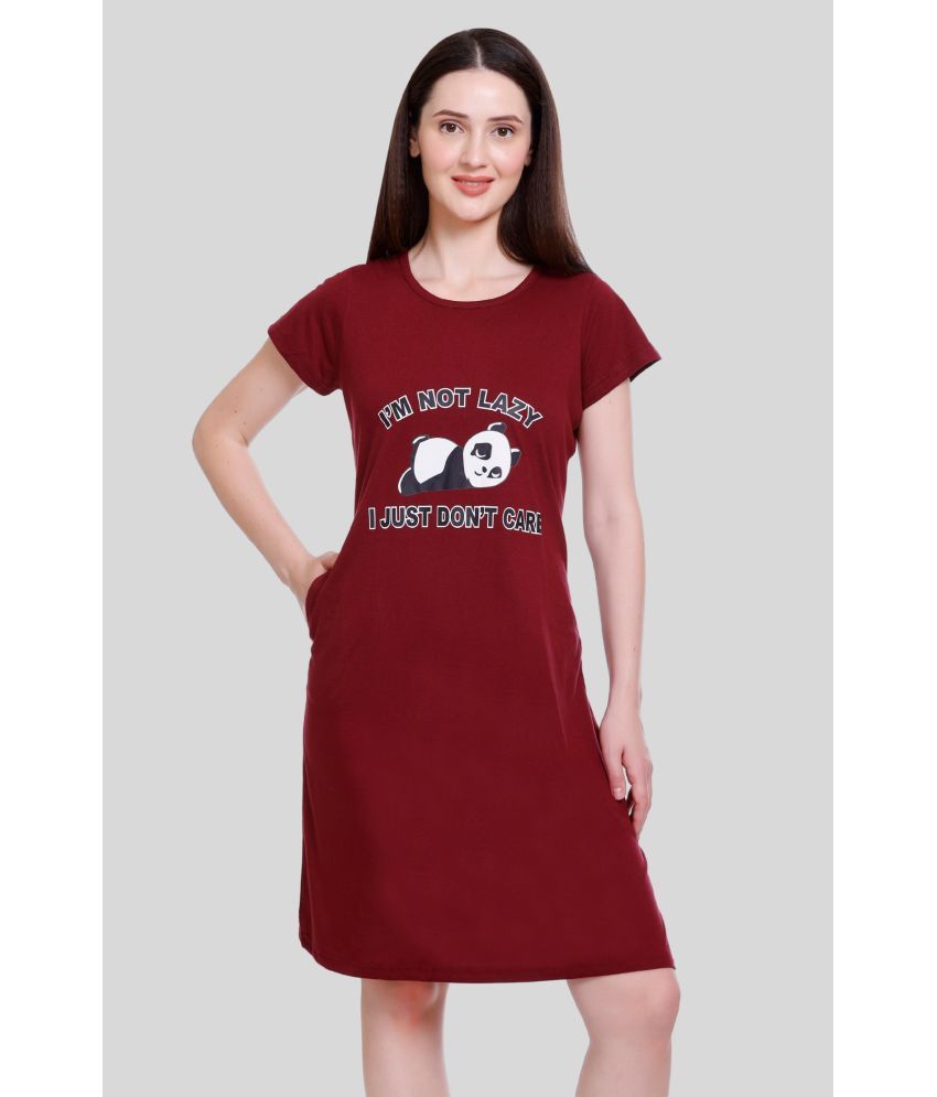     			White Moon - Maroon Cotton Women's Nightwear Night T-Shirt ( Pack of 1 )