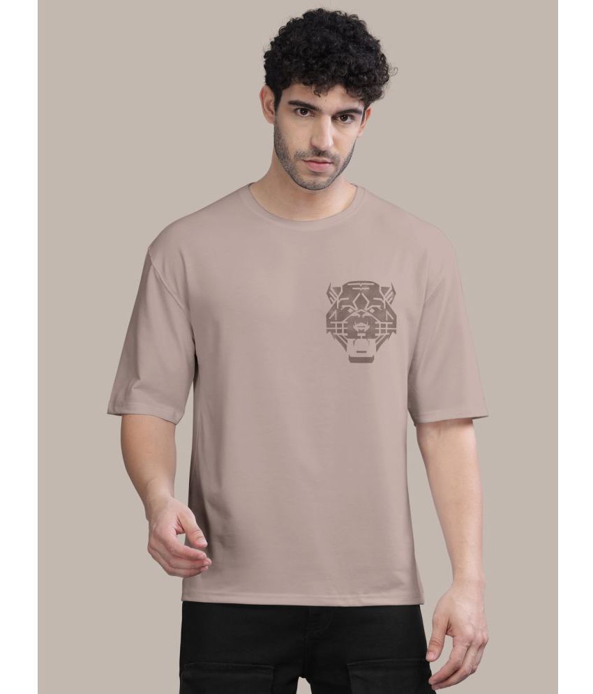     			BULLMER - Beige Cotton Blend Oversized Fit Men's T-Shirt ( Pack of 1 )