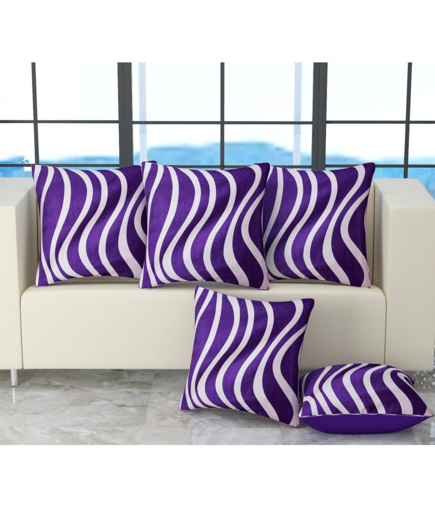     			Bigger Fish Set of 5 Cotton Abstract Square Cushion Cover (40X40)cm - Purple