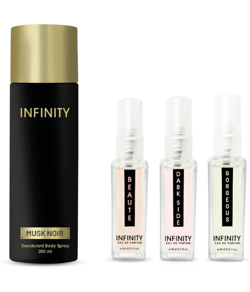     			Infinity Musk Noir 200ml Deodorant & EDP (Beaute, Gorgeous, Dark Side) 8ml Each Long Lasting Unisex Premium Gift Set Pack of 4