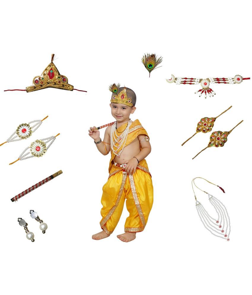     			Kaku Fancy Dresses Krishna Costume for Kids | Kids Krishna Dress for Janmashtami/Kanha/Krishnaleela/Mythological Character Krishna Fancy Dress Costume for Boys/Girls - Yellow (2-3 Years)