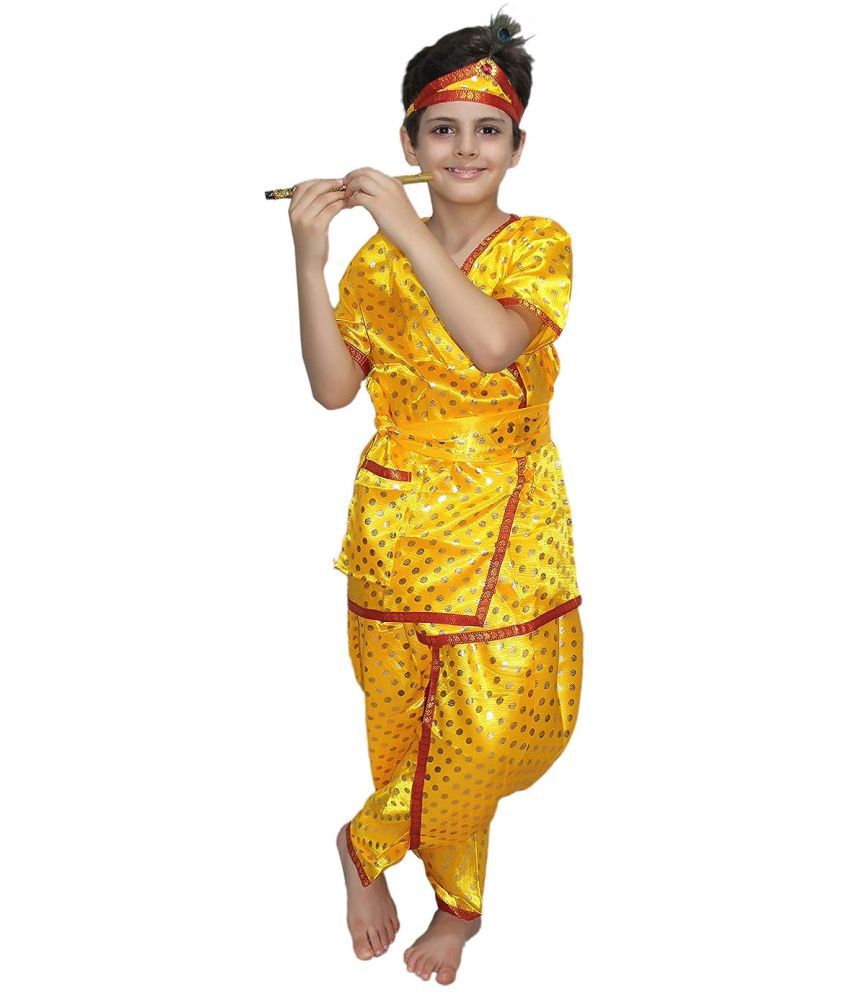     			Kaku Fancy Dresses Krishna Costume for Kids | Kids Krishna Dress for Janmashtami/Kanha/Krishnaleela/Mythological Character Krishna Fancy Dress Costume for Boys/Girls - Yellow (5-6 Years)